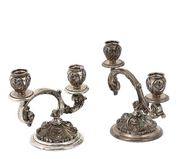 Appraisal: A Portuguese standard silver pair of two light console candelabraTopazio