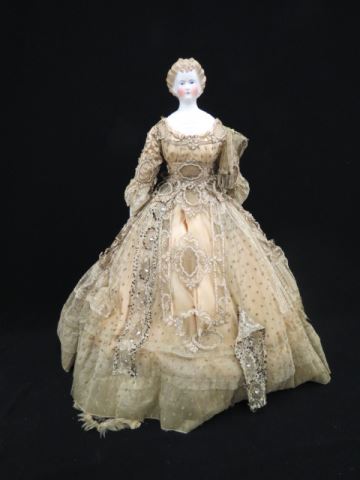 Appraisal: French Type Bisque Head Doll in scarce period dress molded