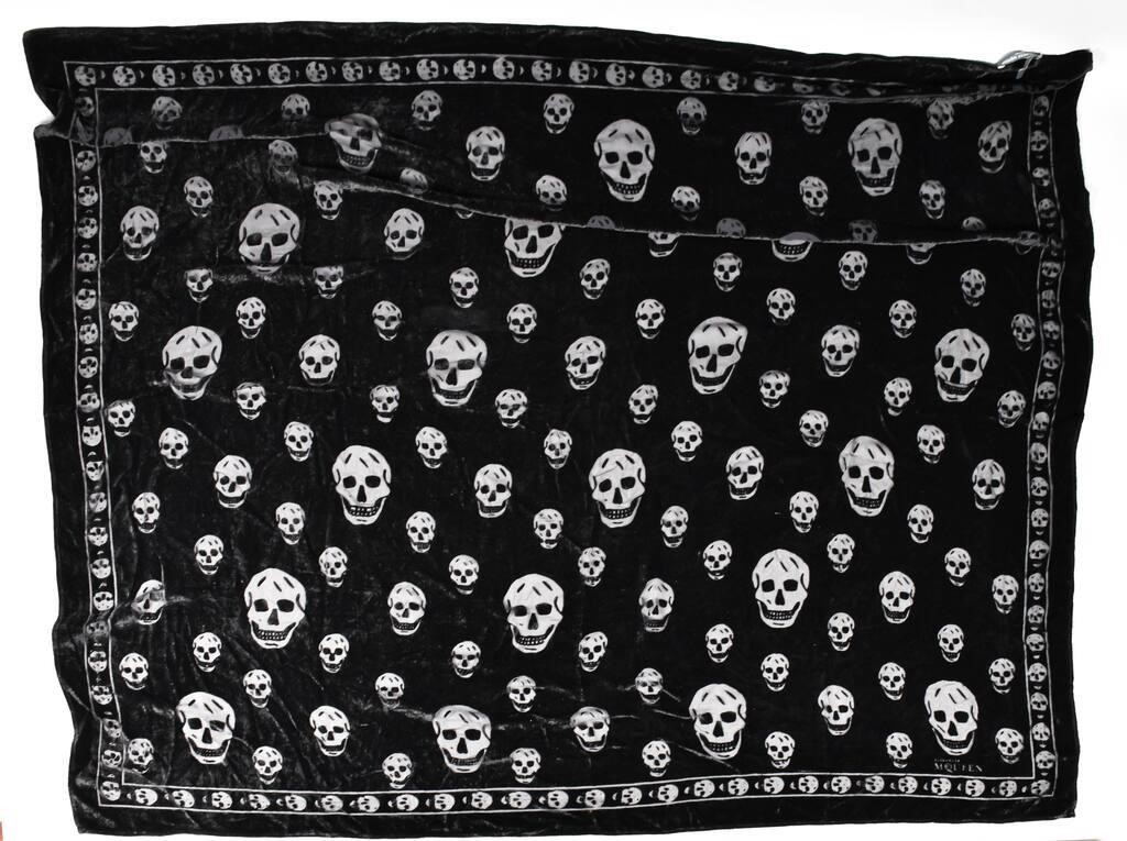 Appraisal: Black burnout velvet Alexander McQueen skull motif scarf made in