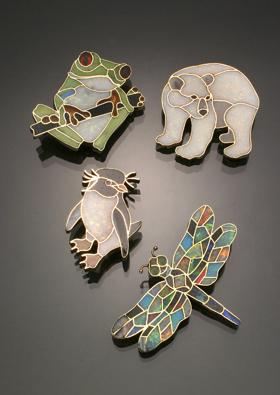 Appraisal: Group of Four -Karat Yellow-Gold Opal Inlaid and Enamel Animal