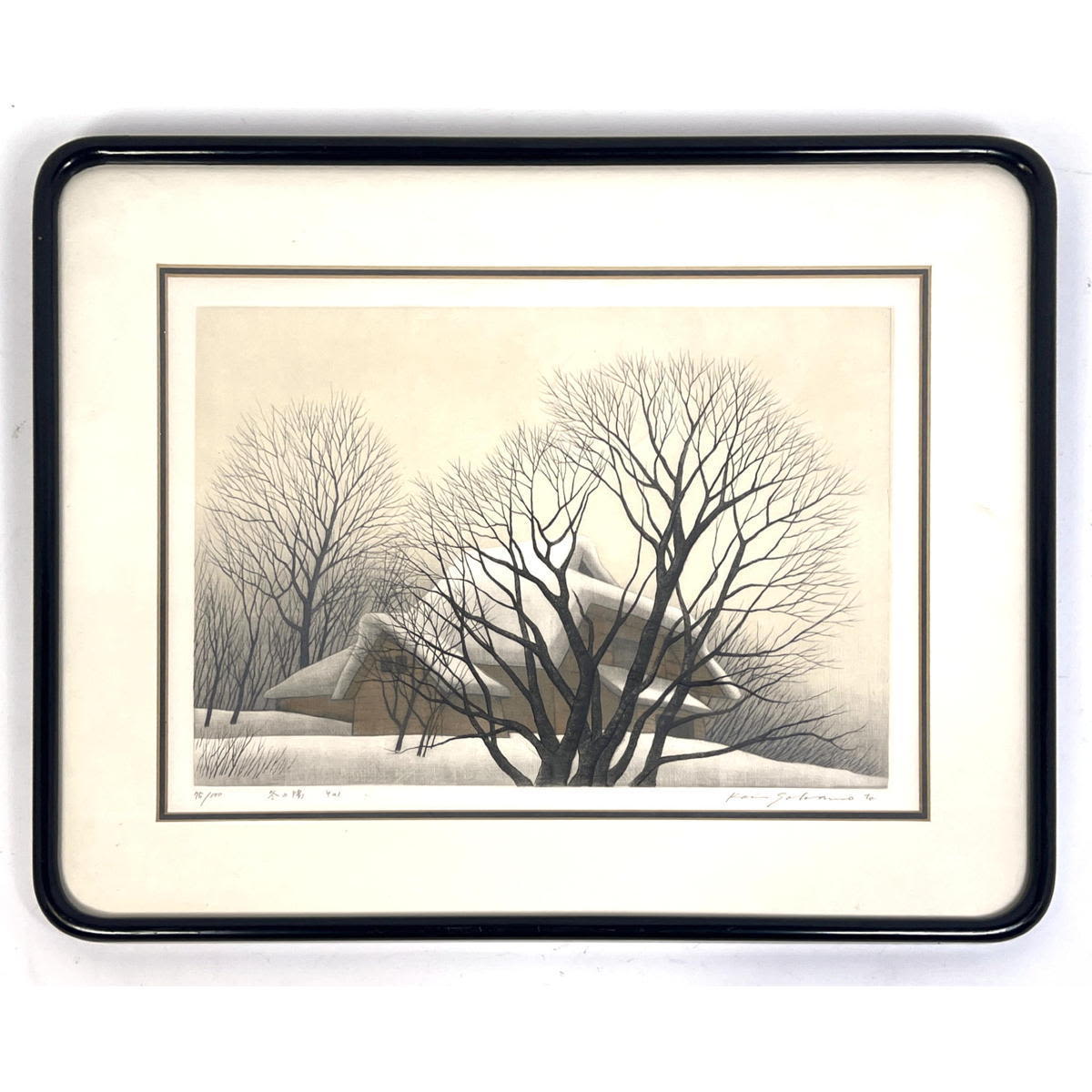 Appraisal: lithograph winter scene with house and snow signed lower right