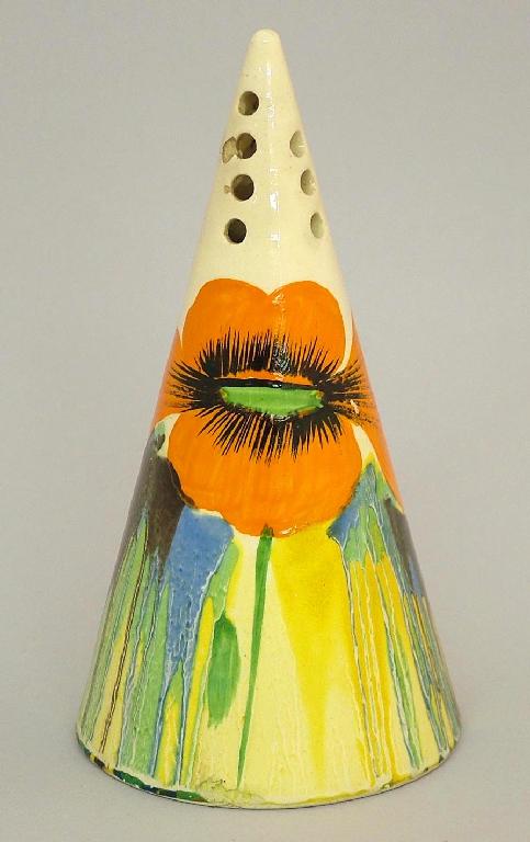 Appraisal: Delecia Poppy' Bizarre conical sugar sifter high small chip to