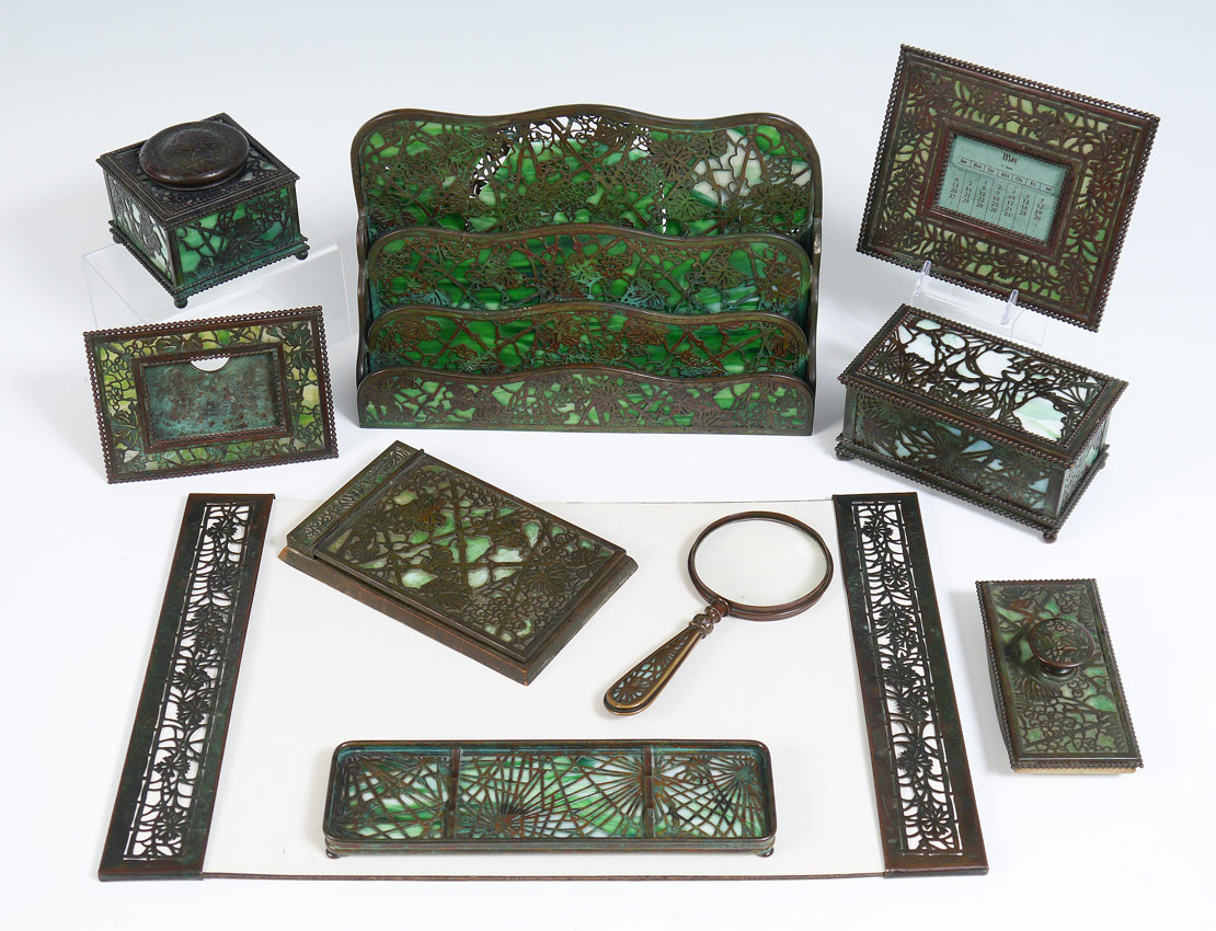 Appraisal: ASSEMBLED TIFFANY STUDIOS DESK SET pieces total to include Tiffany