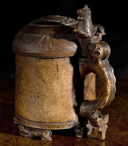 Appraisal: SCANDINAVIAN BURR WOOD TANKARD TH CENTURY the domed lid centred