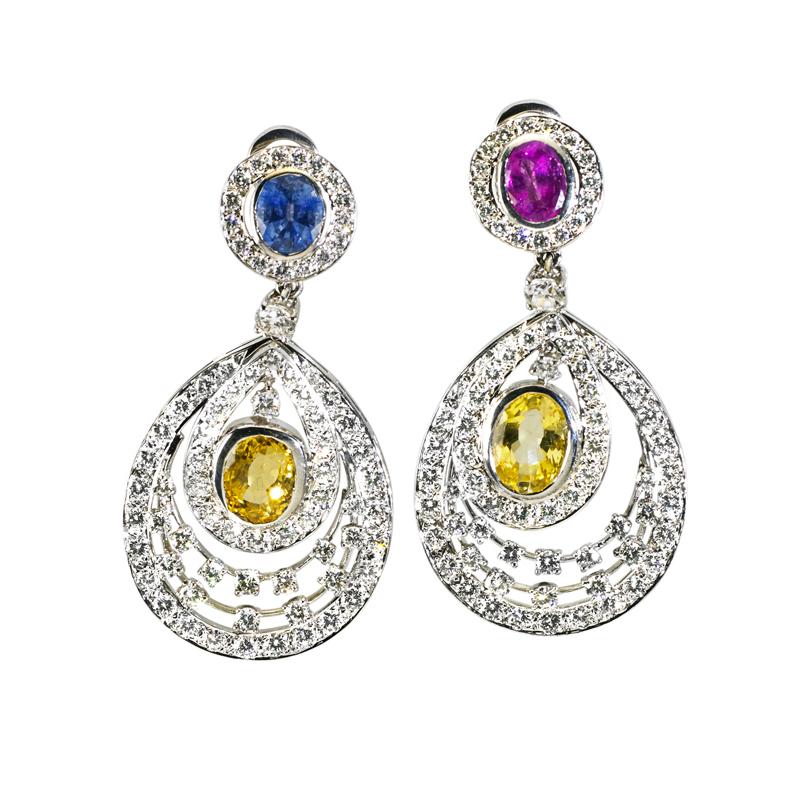 Appraisal: DIAMOND FANCY COLOR SAPPHIRE K WG EARRINGS Dazzling articulated and