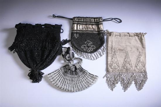 Appraisal: FOUR FRENCH ART NOUVEAU AND ART DECO DRAWSTRING BEADED HANDBAGS