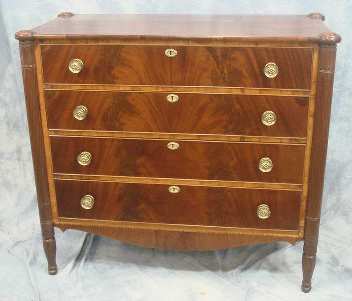 Appraisal: Mahogany NE Sheraton chest with turret corners spiral turned and