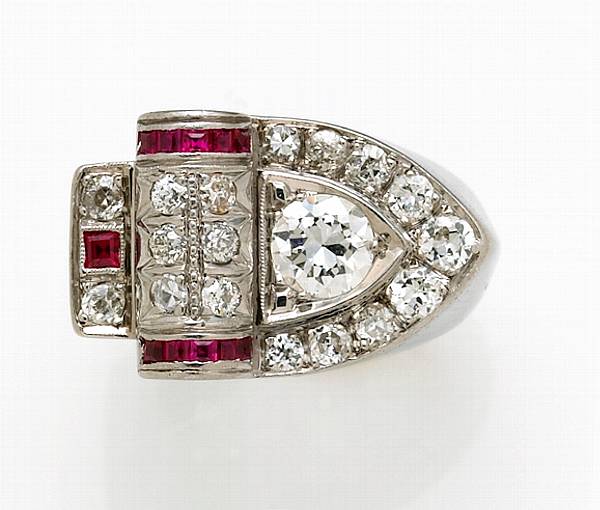 Appraisal: A retro diamond ruby and eighteen karat white gold ring