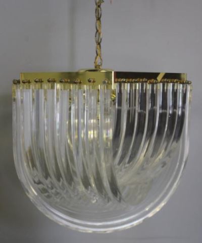 Appraisal: Large s Brass and Lucite Ribbon Chandelier Curved Lucite ribbons