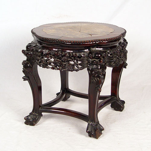 Appraisal: CARVED CHINESE STAND Marble insert is cracked '' high x