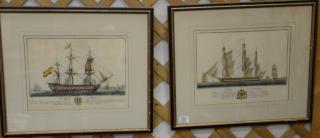 Appraisal: Five naval lithographs and prints including pair of colored ship