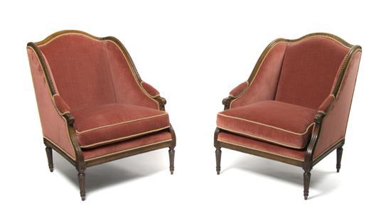 Appraisal: Pair of Louis XVI Style Fruitwood Bergeres having upholstered back