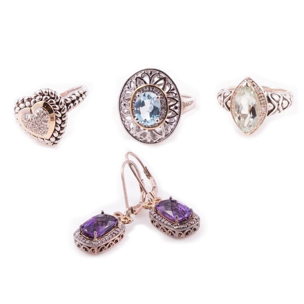 Appraisal: Gem-set diamond and sterling silver jewelry comprising rings and a