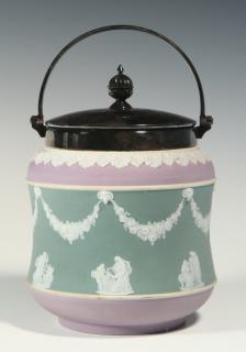 Appraisal: A GOOD THREE-COLOR WEDGWOOD JASPERWARE JAR A scarce three-color jasperware