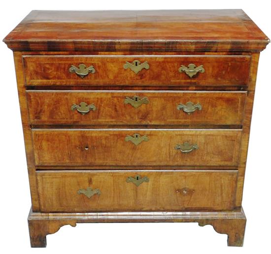 Appraisal: George I chest of drawers walnut veneer with oak secondary