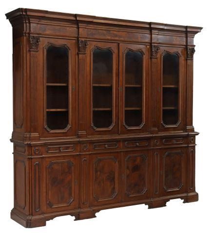 Appraisal: Italian walnut stepback bookcase th c molded cornice fluted pilasters