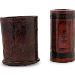 Appraisal: Two Chinese Carved Brush Pots Bitong the first a hardwood