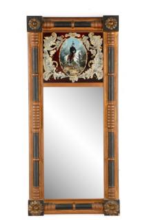 Appraisal: Polychrome and Ebonized Pier Mirror with glomis First quarter of