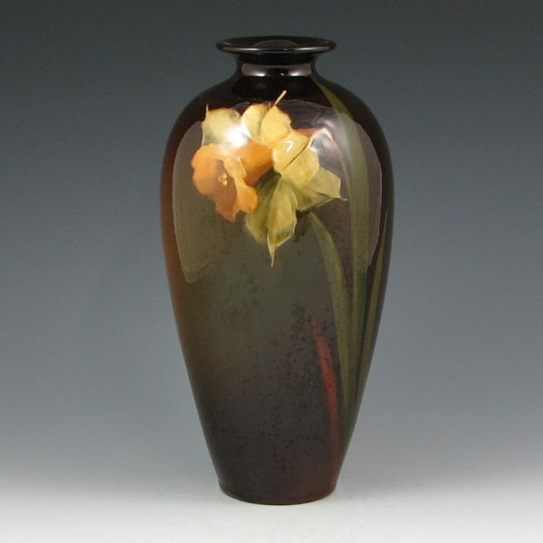 Appraisal: Weller Louwelsa vase with hand decorated daffodil Marked Weller Louwelsa