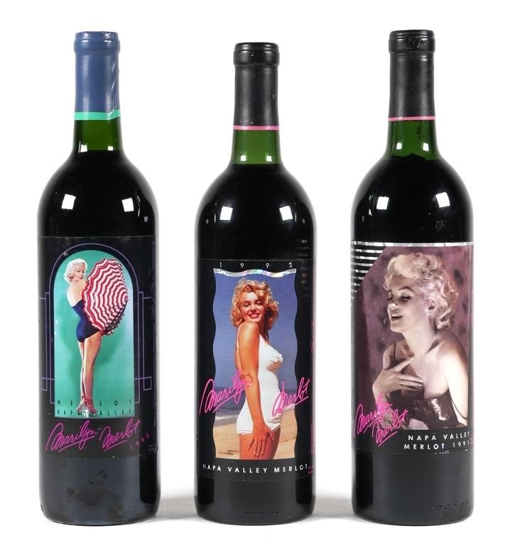 Appraisal: Three sealed unopened Marilyn Merlot wine bottles Featuring Marilyn Monroe