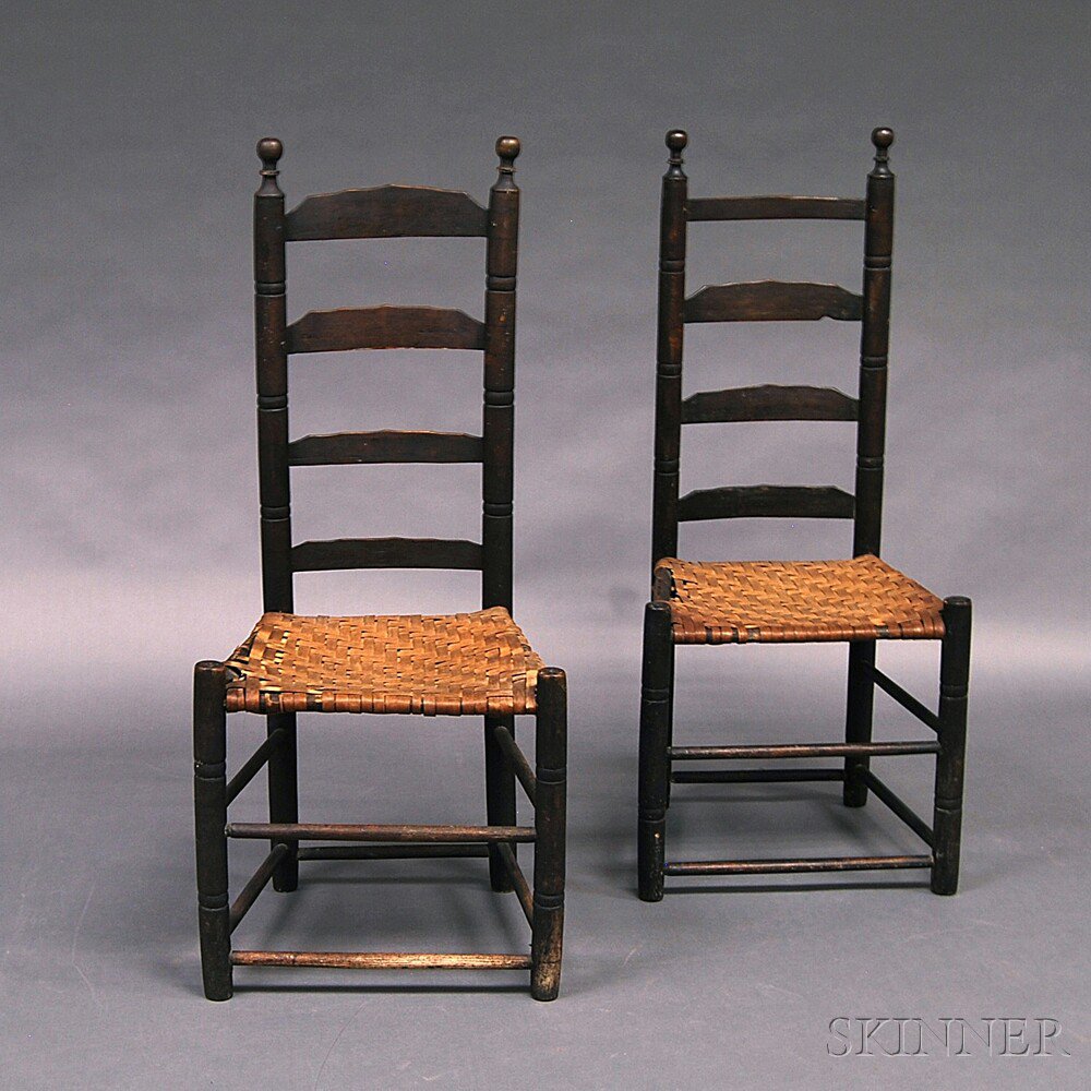 Appraisal: Pair of Black-painted Ladder-back Side Chairs probably New England late