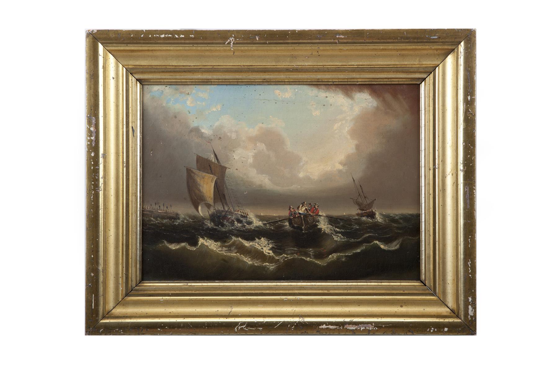 Appraisal: FRAMED OIL ON CANVAS SEASCAPE Mid th century Sailing ships