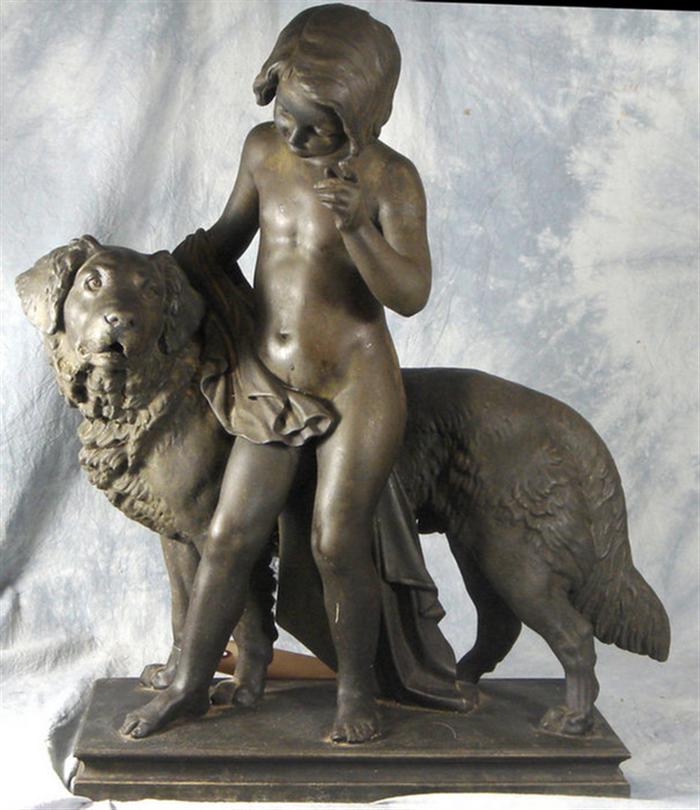 Appraisal: Patinated cast zinc garden sculpture of nude youth with a