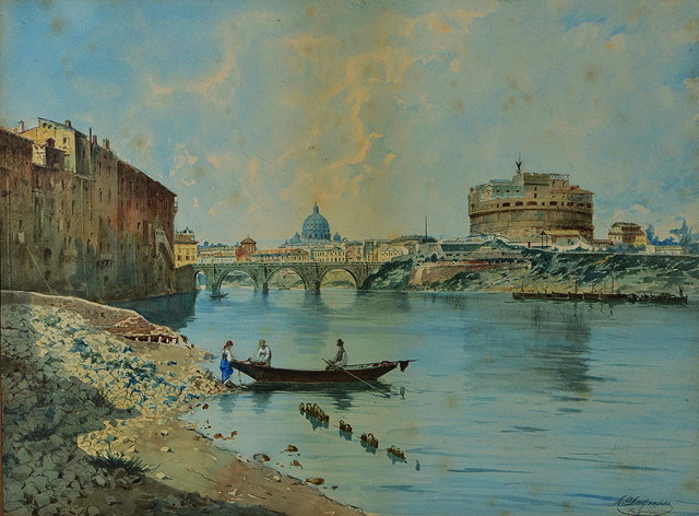 Appraisal: ADELPHI DE GROSSI - The river Tiber with Castel Sant