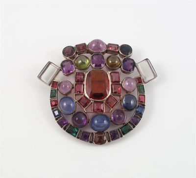 Appraisal: An unusual silver brooch mounted with various coloured stones including