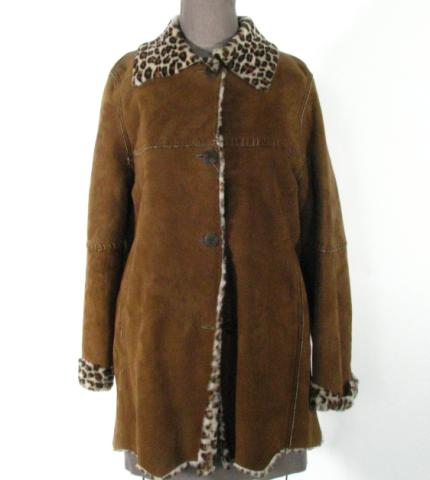 Appraisal: Camel Shearling Jacket w Animal Print Size Med Length Retail