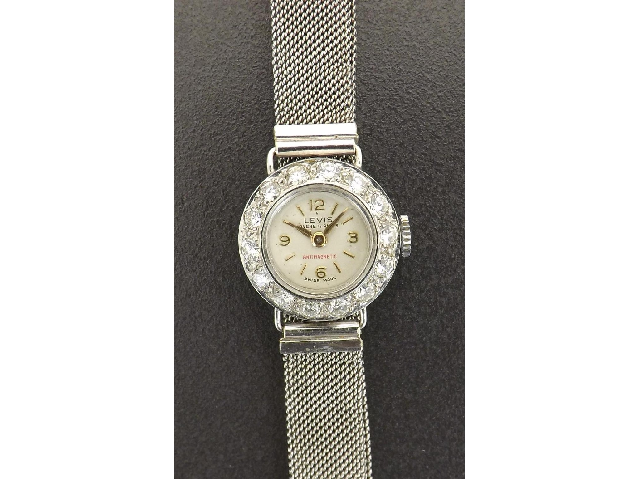 Appraisal: Levis platinum diamond set lady's wristwatch the silvered dial with