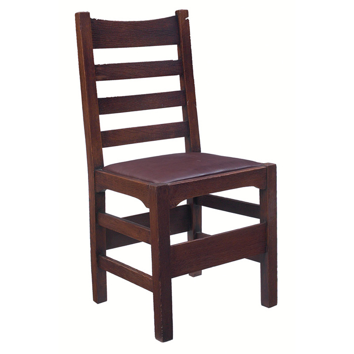 Appraisal: Gustav Stickley side chair four rung ladder back replaced leather