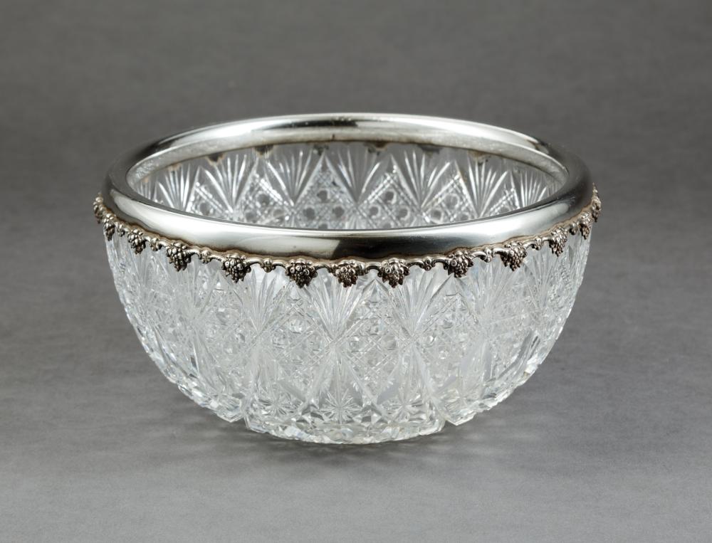 Appraisal: Silver-Mounted American Brilliant Cut Glass Bowl c h in dia