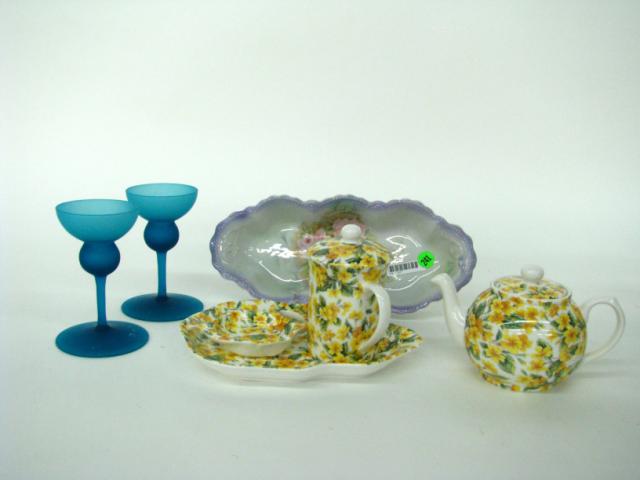 Appraisal: Seven Glass and Porcelain Tableware Items including two blue art