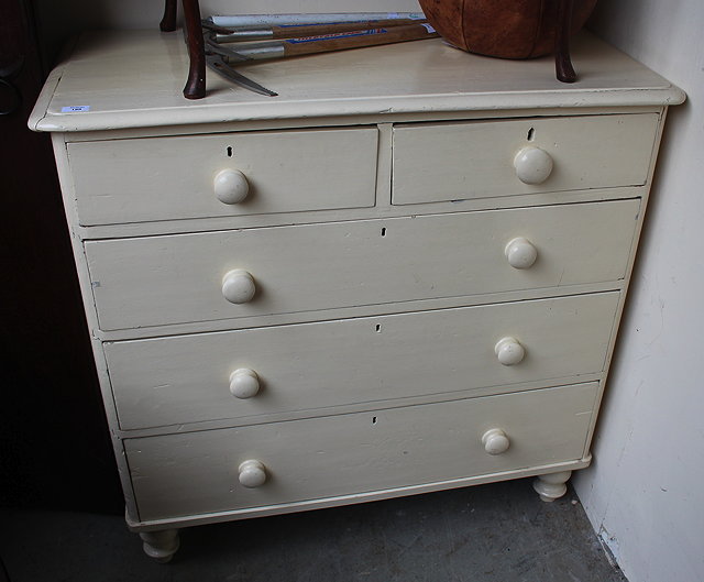 Appraisal: A PAINTED PINE CHEST OF TWO SHORT AND THREE LONG