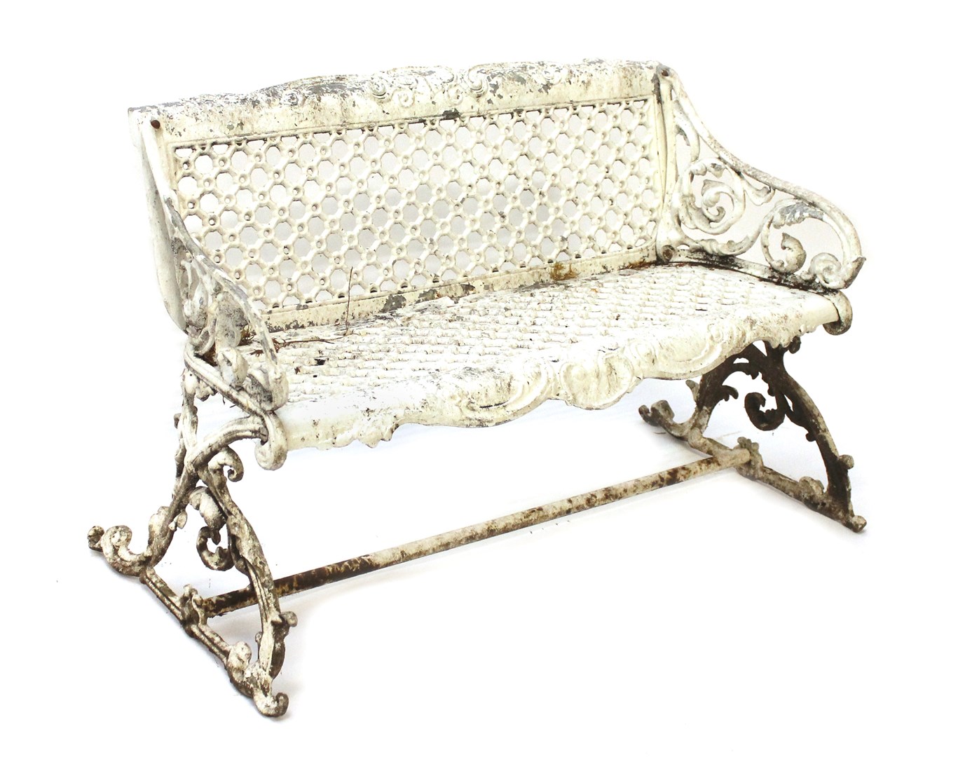 Appraisal: A th century white painted aluminium garden bench with lattice