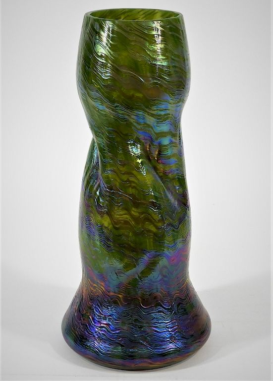 Appraisal: Bohemian Green Purple Iridescent Art Glass Vase Czechslovakia th Century