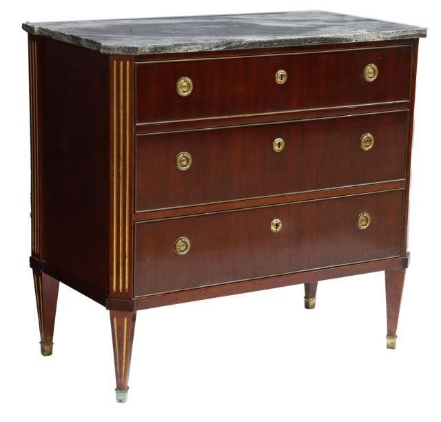 Appraisal: Louis XVI style marble-top mahogany commode early th c fitted