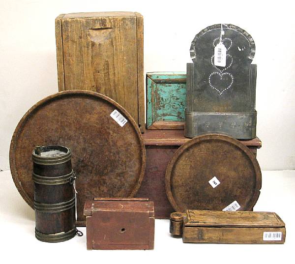 Appraisal: An assembled grouping of nine folk art boxes and other