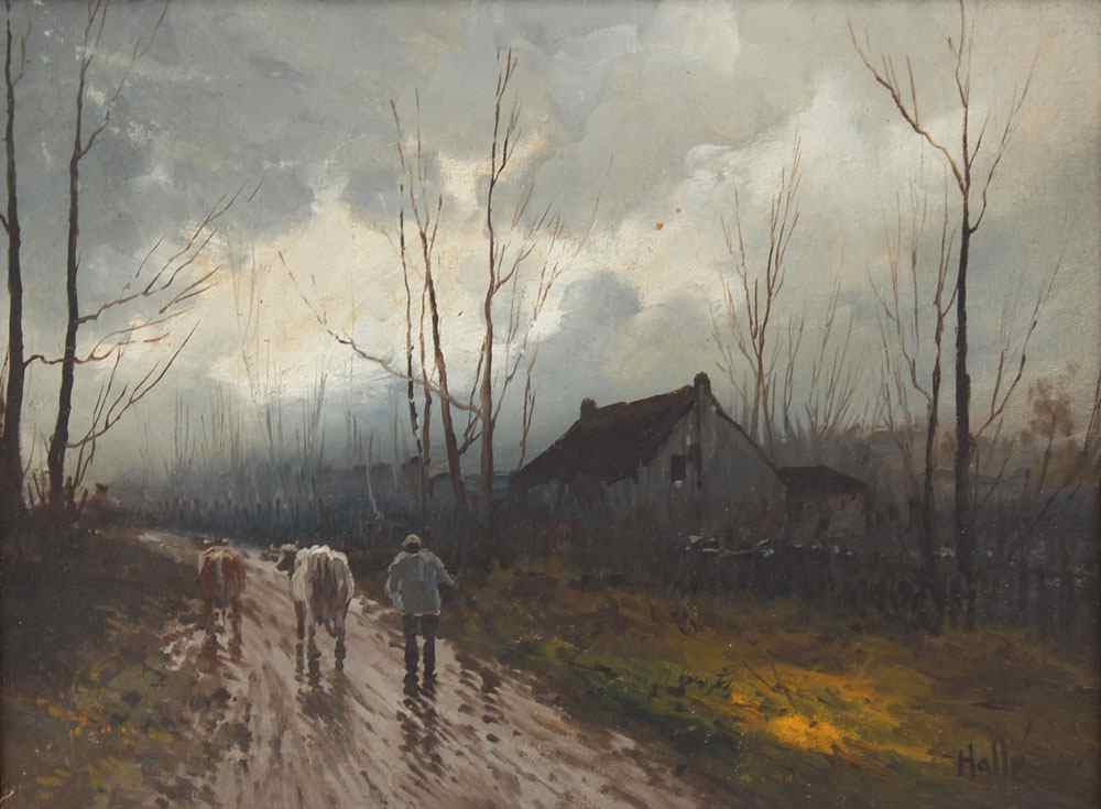 Appraisal: DUTCH PAINTING ''THE ROAD HOME'' SIGNED HALLE Landscape with Man