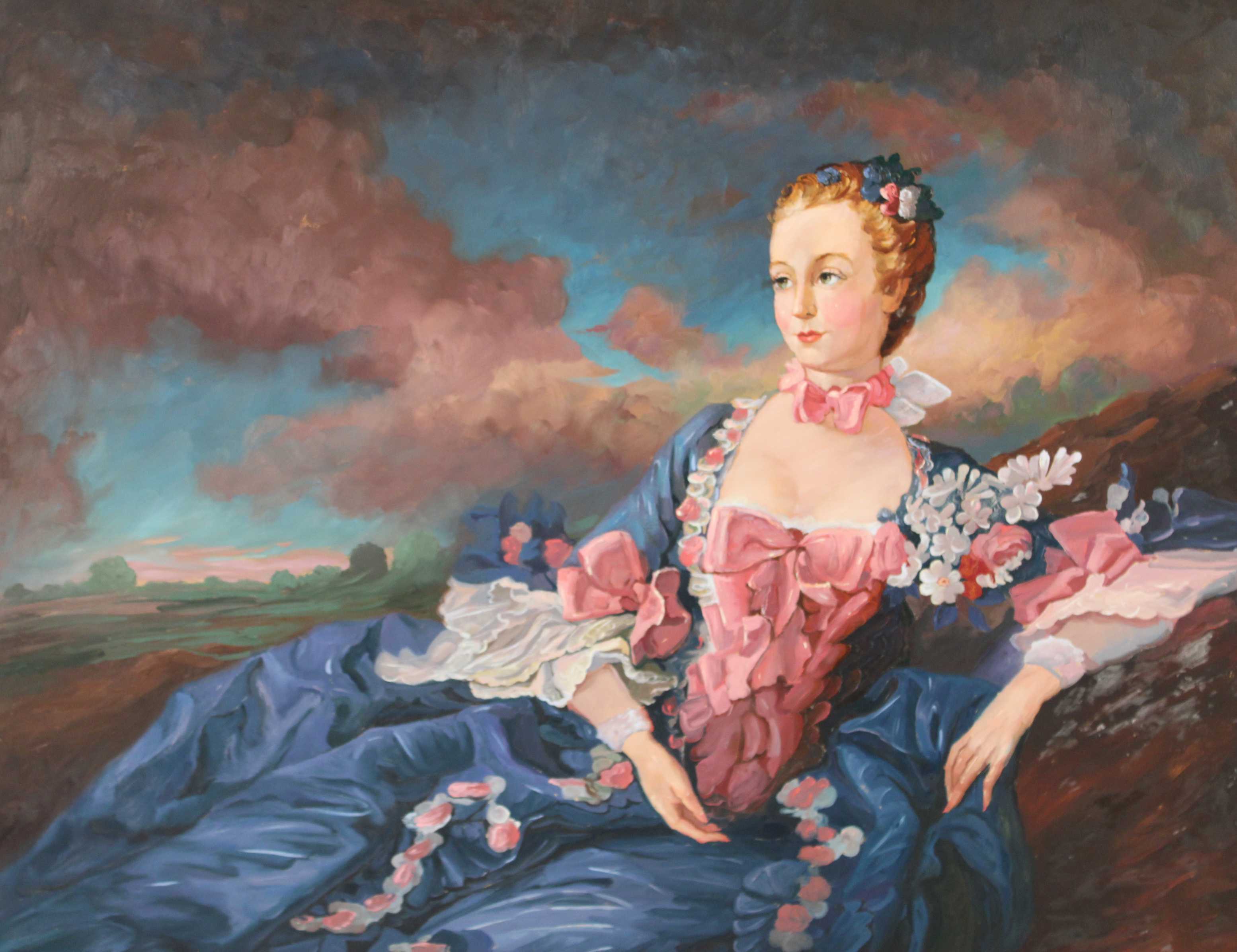 Appraisal: MADAME DE POMPADOUR AFTER BOUCHER Large oil on canvas of