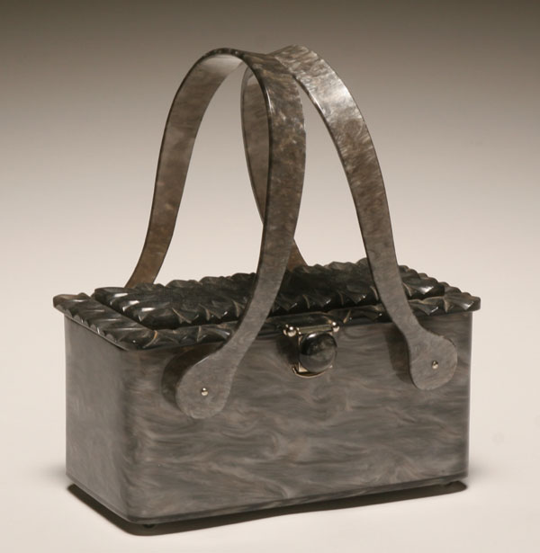 Appraisal: Vintage gray marbelized handbag by Rialto New York carved top