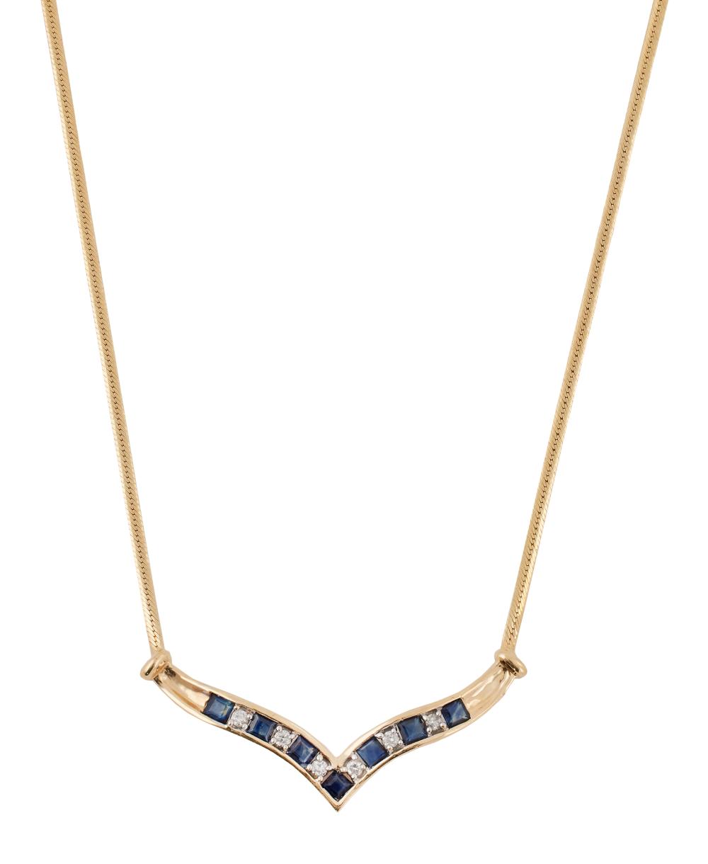 Appraisal: KT YELLOW GOLD SAPPHIRE AND DIAMOND NECKLACE APPROX TOTAL DWT