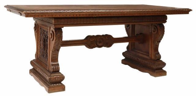 Appraisal: Italian Renaissance Revival walnut table early th c rectangular top