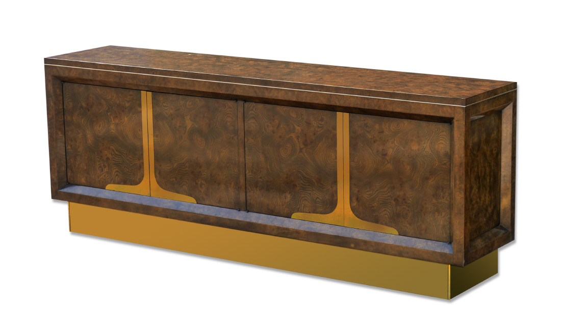 Appraisal: MASTERCRAFT BURL BRASS CREDENZA Top with banded inlay on burl