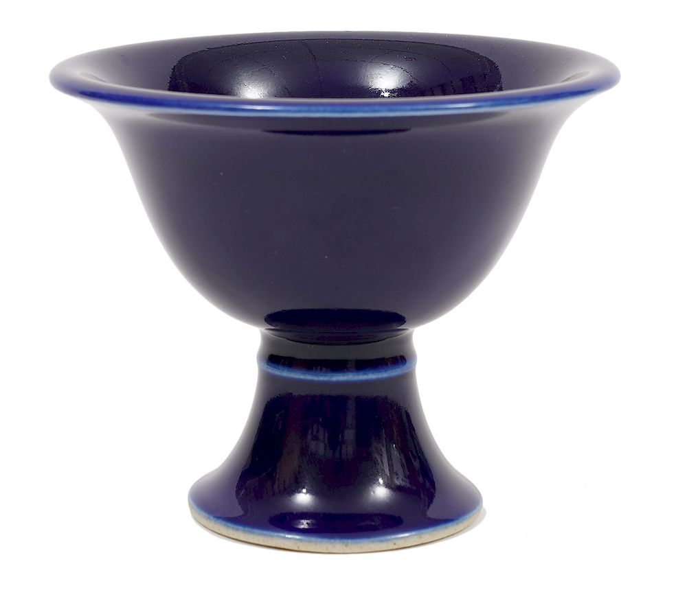 Appraisal: Blue Monochrome Chinese Small Pedestal Bowl Cobalt blue Chinese pedestal