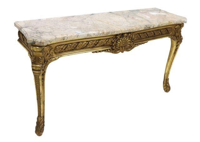 Appraisal: Louis XV style giltwood console table th c a molded