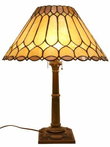 Appraisal: American stained and leaded glass table lamp attributed to Duffner