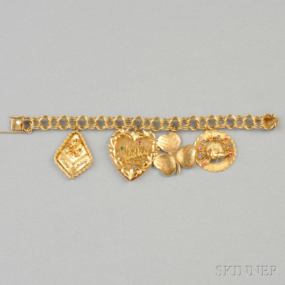 Appraisal: Gold Charm Bracelet composed of three kt gold gem-set charms