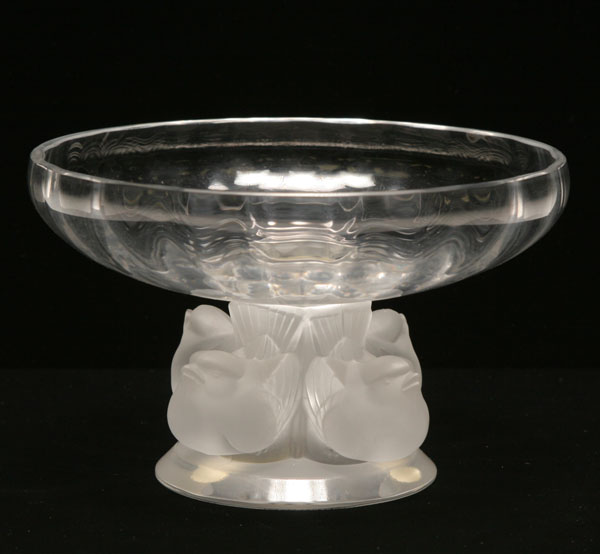 Appraisal: Lalique Nogent glass compote with four frosted birds surrounding the